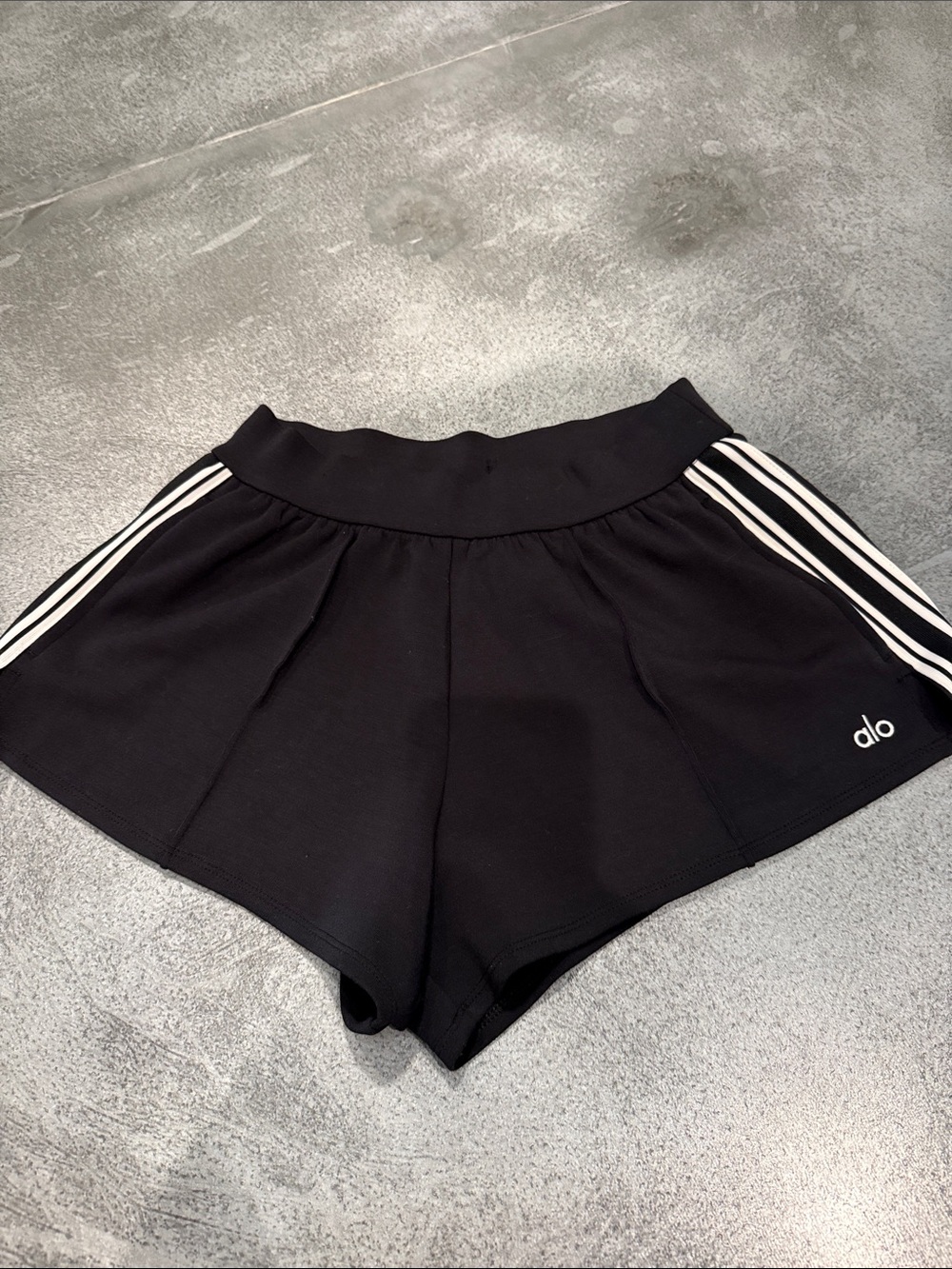 ALO Yoga Black Athletic Shorts with White Stripe